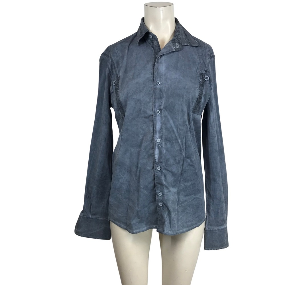 PRIMO EMPORIO Slim Fit Washed Gray Long Sleeve Button Up Shirt Women's